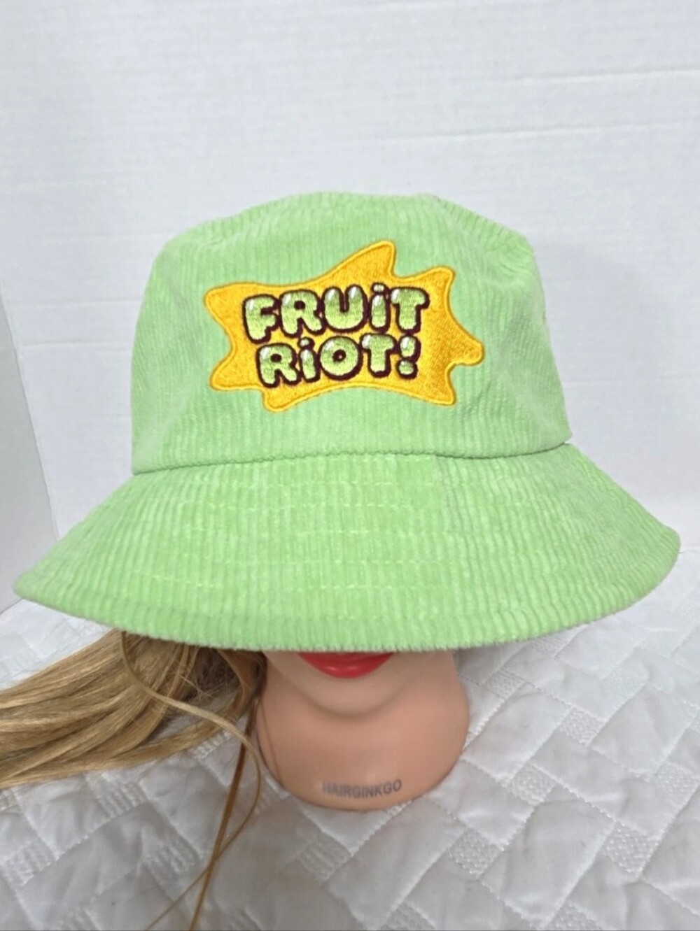 Fruit Riot Promo Bucket Hat Lime Green Corduroy Embroidered Patch One Size Cap
